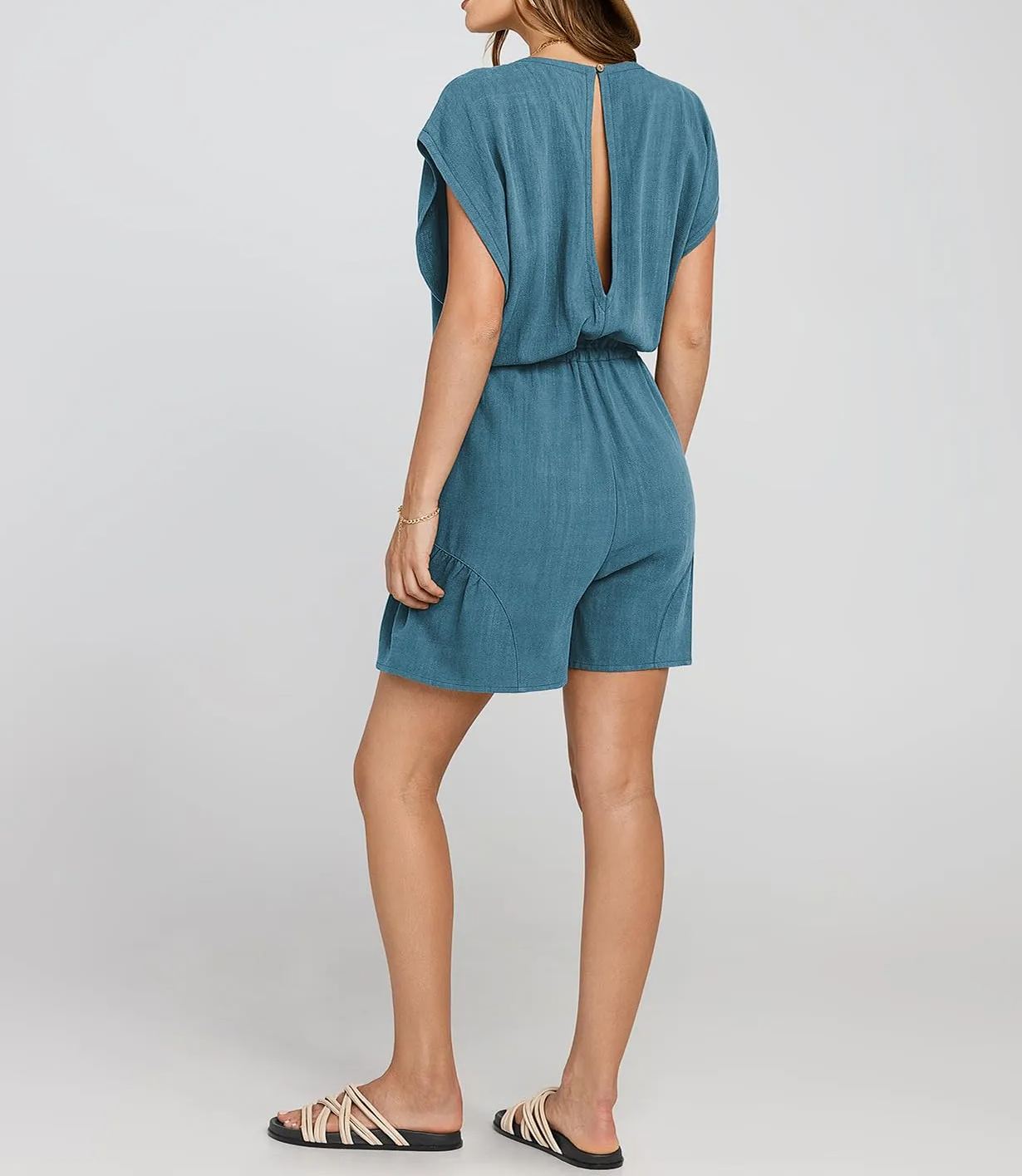 Women's Summer Casual Linen Romper with Drawstring