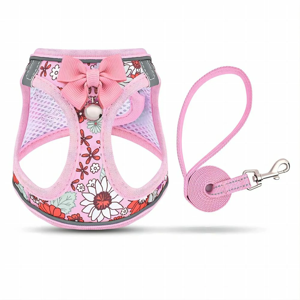 PetoGear Pink Floral Cat Harness & Leash Set - Escape-Proof, Adjustable