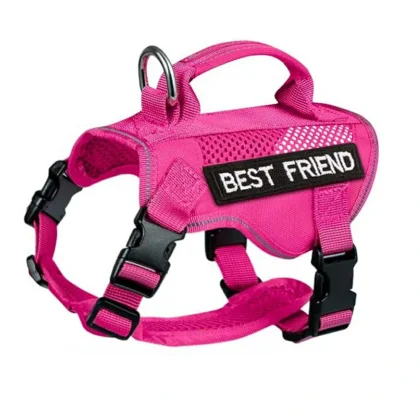 PetoGear Pink Tactical Cat Harness - ‘Best Friend’ Patch Reflective Breathable for Outdoor Play