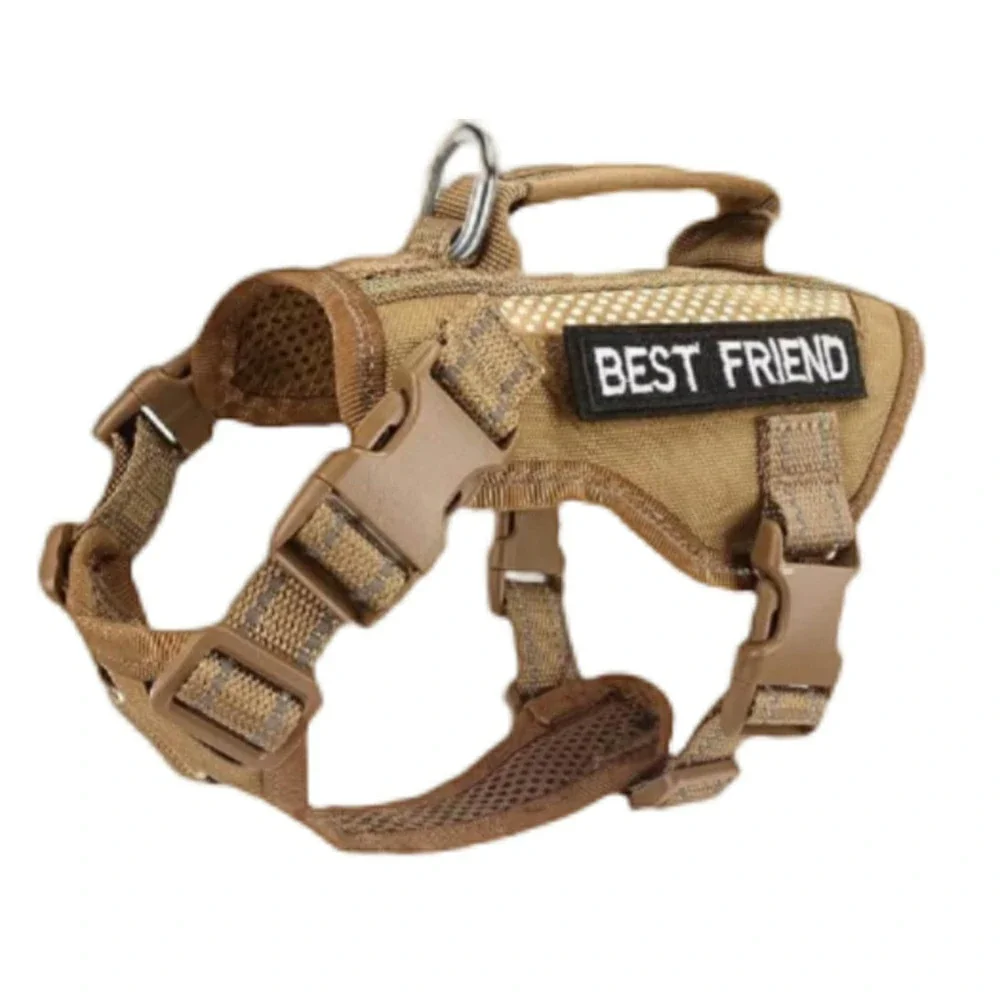PetoGear Khaki Tactical Cat Harness - 4-Clips Escape-Proof Reflective for Night Safety