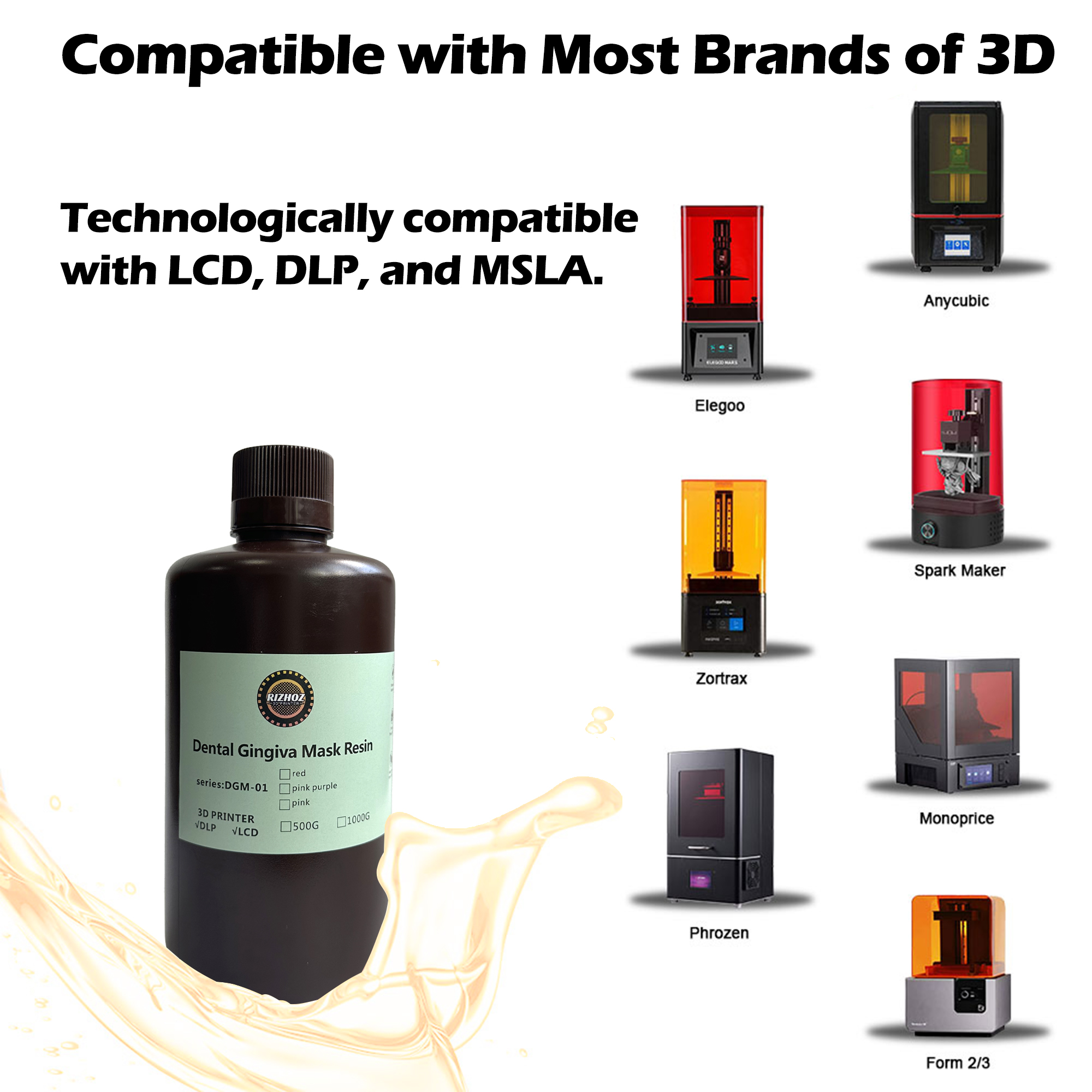 RIZHOZ Dental Gingiva Mask Resin 405nm for LCD/DLP 3D Printers – Flexible, Soft Touch, Ideal for Implant Models