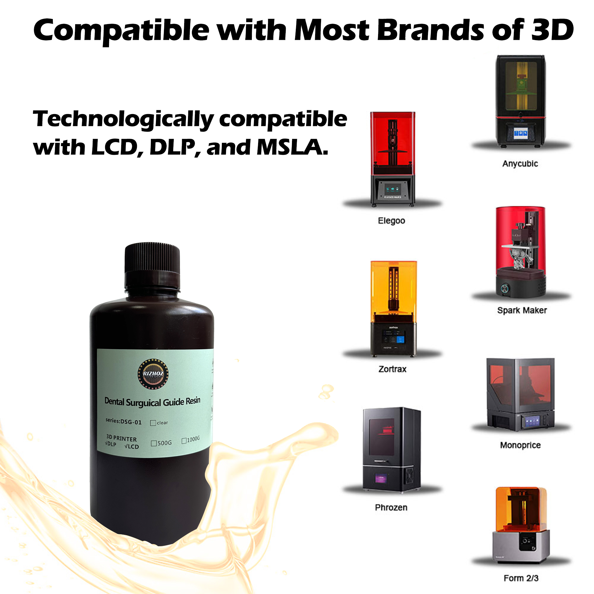 RIZHOZ Dental Surgical Guide Resin 405nm for LCD/DLP 3D Printers – Biocompatible, High Precision, Autoclavable