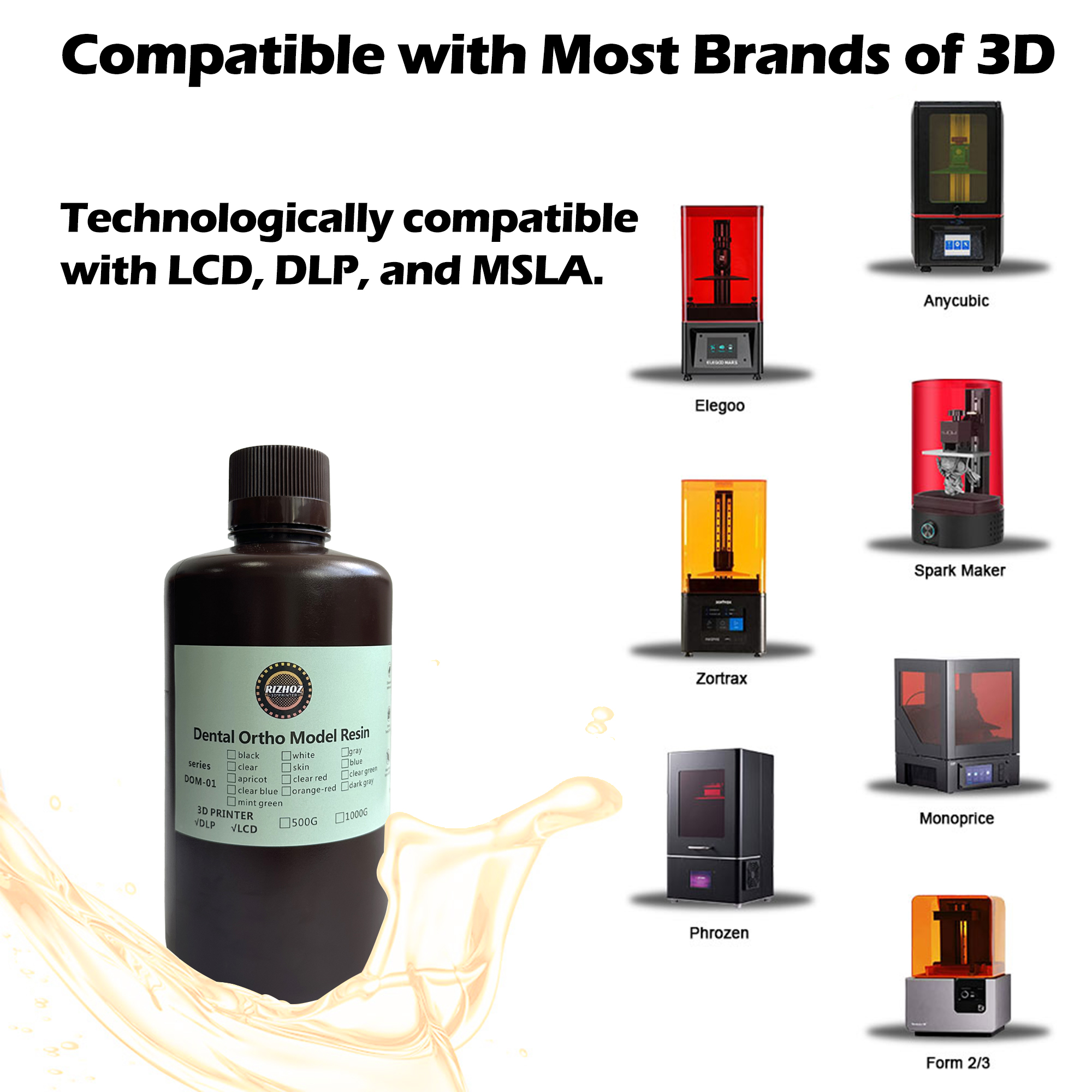 RIZHOZ Dental Ortho Model Resin 405nm for LCD/DLP 3D Printers – High Accuracy, Fast Printing, Ideal for Ortho Models