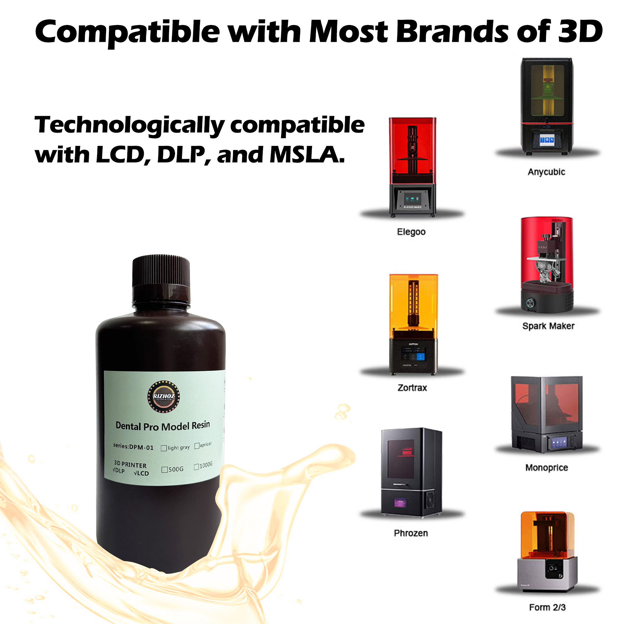 RIZHOZ Dental Pro Model Resin for 3D Printer,High Dimensional Accuracy Very Low Shrinkage Restoration Model Resin Liquid 