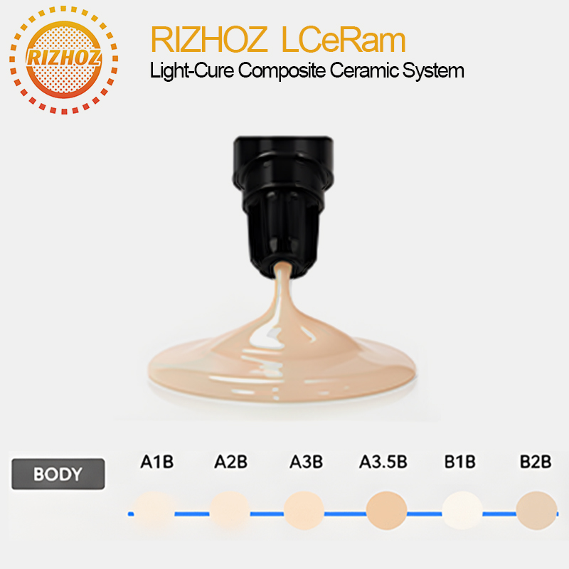 RIZHOZ A1B,A2B,A3B,A3.5B,B1B,B2B Light Curing Composite Ceramic Resin System Dentin shade Flowable Light Cure Dental Lab Polymer Porcelain Body Material