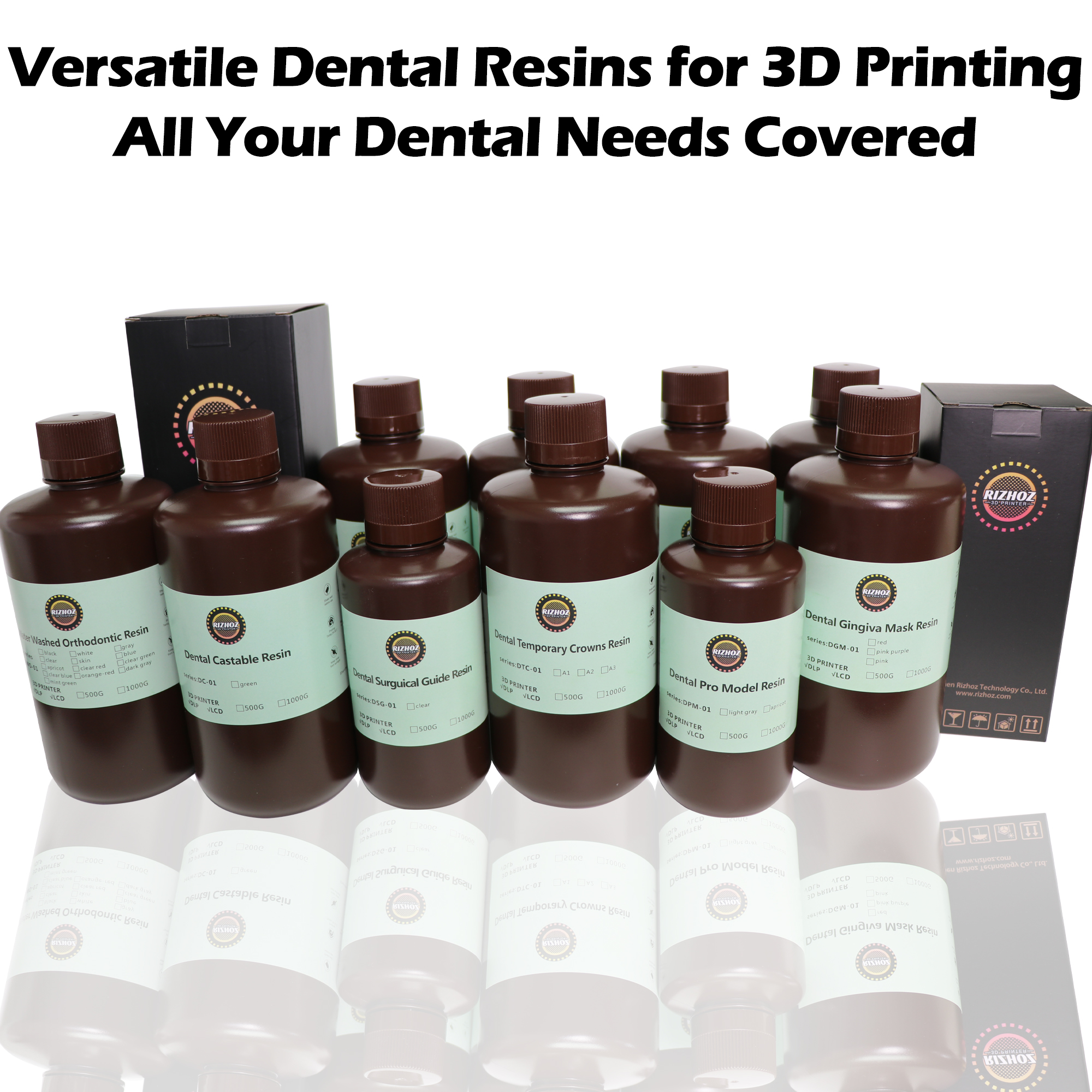 RIZHOZ Temporary Dental Crown Resin 405nm for LCD/DLP 3D Printers, High Precision, Hardness, Fast Curing, 