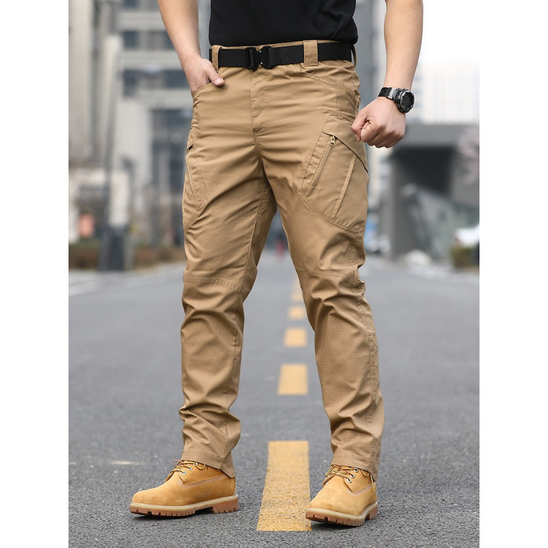 Men's Tactical Cargo Pants - Combat, Multi-Purpose Styles, Mid Waist Pull-On Fit, Multi-Pocket, Durable Breathable Poly Fabric, All Seasons, Stylish Plain Beige, Big-Small Zipper, for Hiking & Construction, Casual Slacks, Outdoor, Menswear