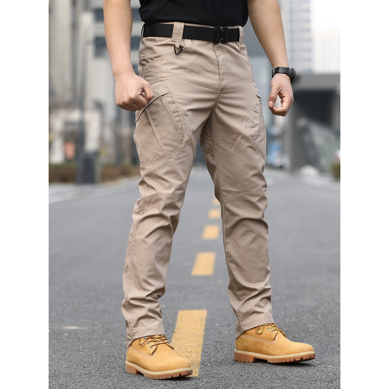 Men's Tactical Cargo Pants - Combat, Multi-Purpose Styles, Mid Waist Pull-On Fit, Multi-Pocket, Durable Breathable Poly Fabric, All Seasons, Stylish Plain Beige, Big-Small Zipper, for Hiking & Construction, Casual Slacks, Outdoor, Menswear