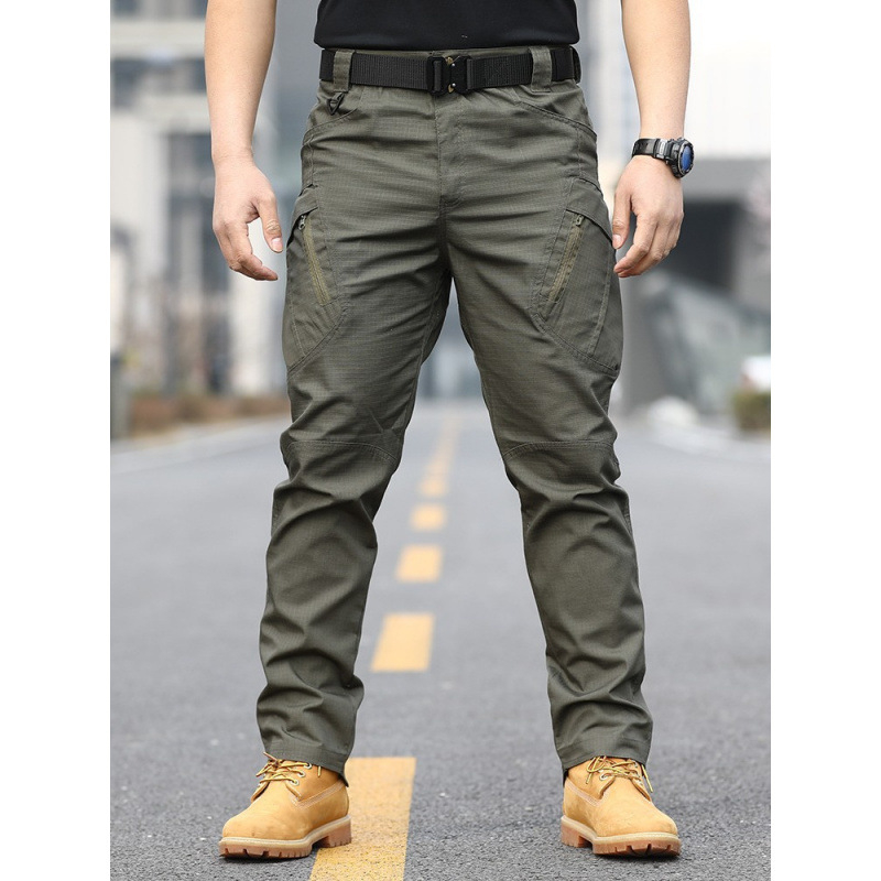 Men's Tactical Cargo Pants - Combat, Multi-Purpose Styles, Mid Waist Pull-On Fit, Multi-Pocket, Durable Breathable Poly Fabric, All Seasons, Stylish Plain Beige, Big-Small Zipper, for Hiking & Construction, Casual Slacks, Outdoor, Menswear