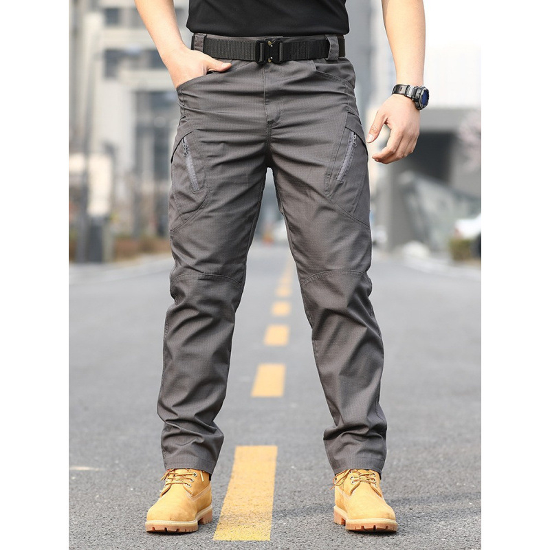 Men's Tactical Cargo Pants - Combat, Multi-Purpose Styles, Mid Waist Pull-On Fit, Multi-Pocket, Durable Breathable Poly Fabric, All Seasons, Stylish Plain Beige, Big-Small Zipper, for Hiking & Construction, Casual Slacks, Outdoor, Menswear