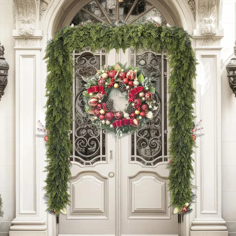 Artificial Cedar Garland — Crafted with "real-touch" technology; perfect for home decor, Christmas displays, and festive decorations for living rooms or outdoor spaces—a must-have for your Christmas wish list.