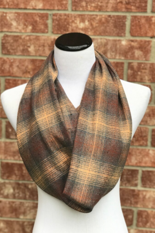Brown Scarf Infinity Scarf Rustic Plaid Scarf Cappuccino