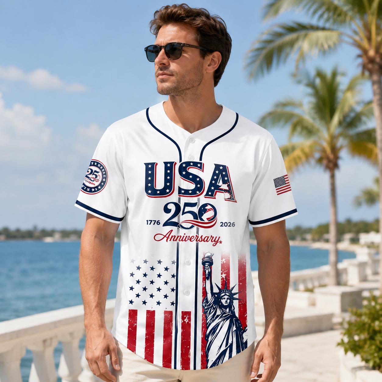 USA 250th Anniversary Baseball Jersey 1776&ndash;2026 Patriotic Independence Day 4th of July Liberty Statue Print Men Women American Flag Sports Tee Vintage Soft Cotton Oversized Relaxed Fit USA Pride Celebration Shirt,summerwins,father'sdaygifts