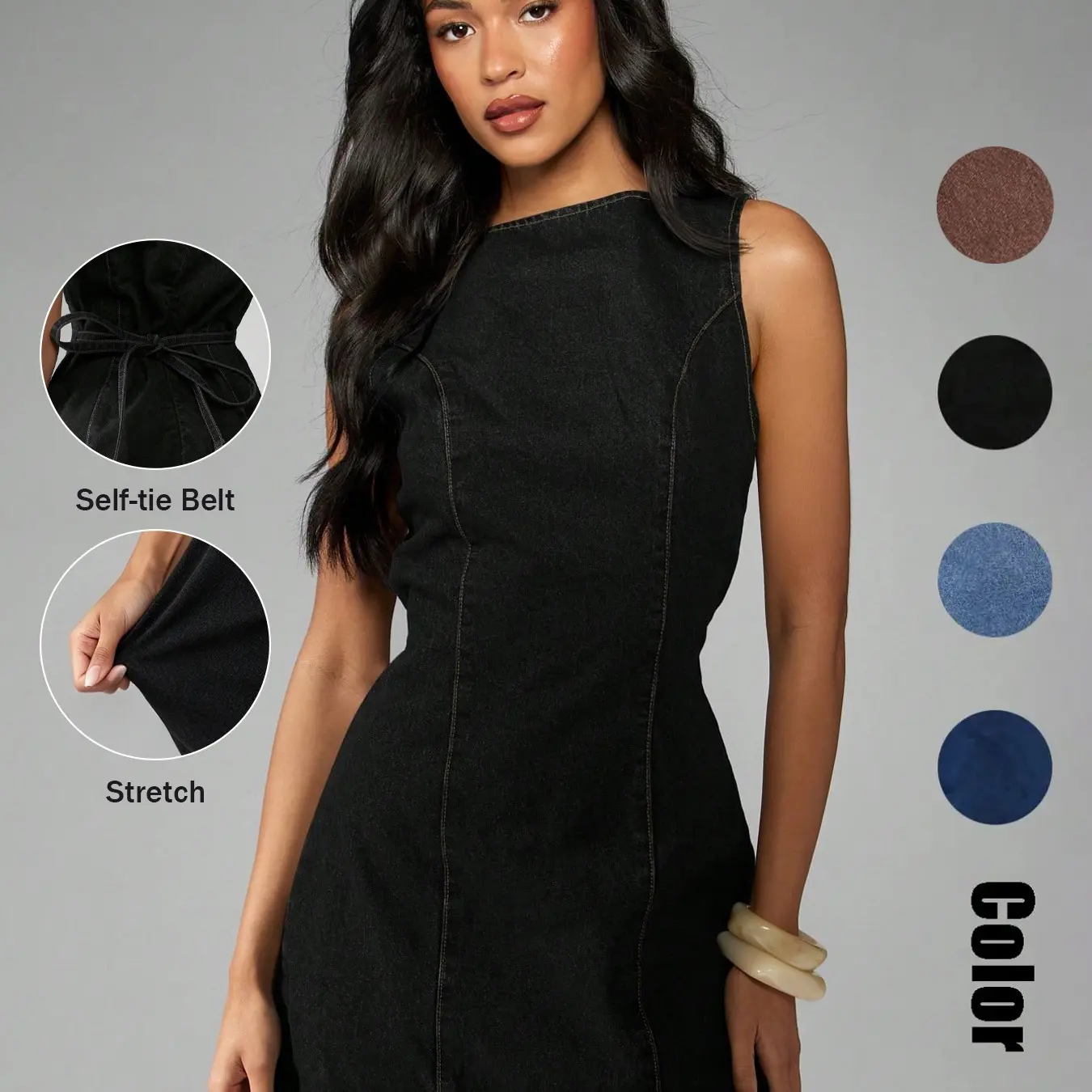 Women’s Vintage Sleeveless Denim A-Line Dress | Casual Autumn Wear