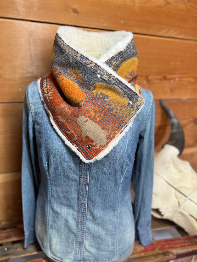 Women's Western cowboy print Sherpa Warm Neck Hood