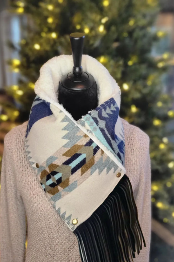 Women's Western Fringed Shawl - Color Block Aztec