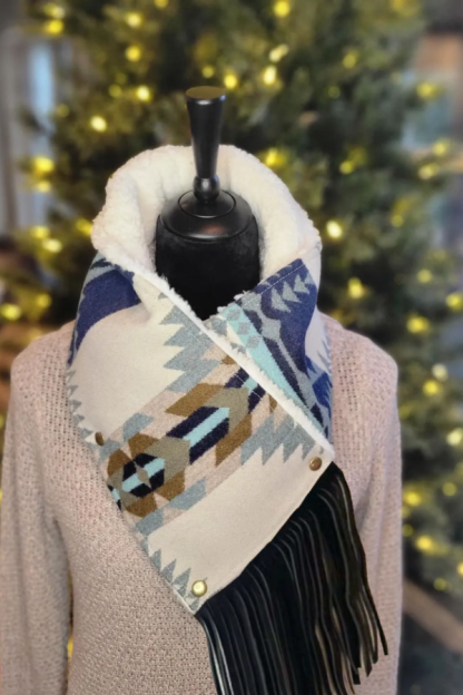 Women's Western Fringed Shawl - Color Block Aztec