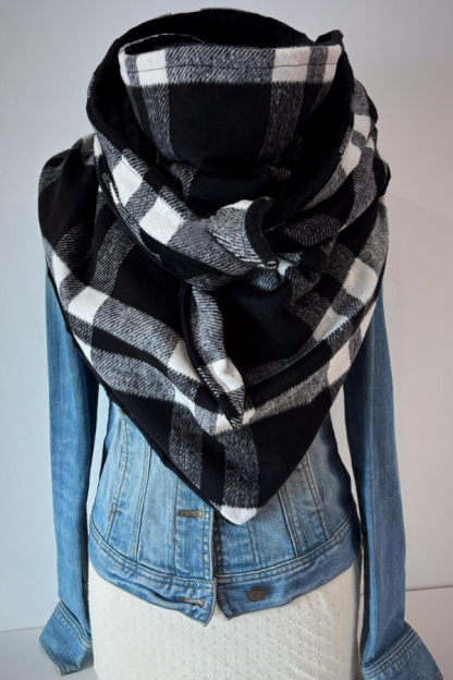 Western Denim Plaid Warm Neck Hood Warm Neck Cover