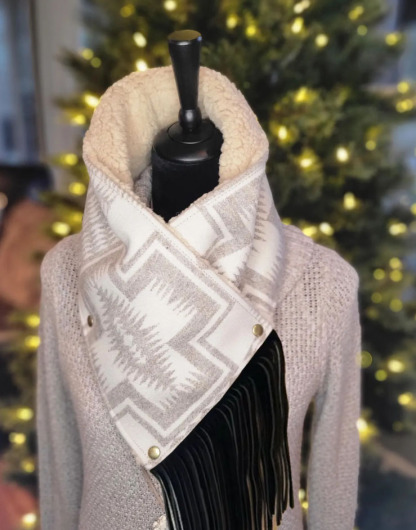 Women's Western Fringed Shawl - Color Block Aztec