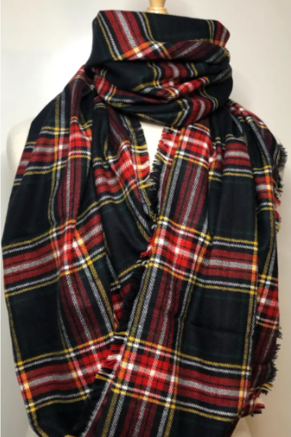 Tartan Plaid Infinity Scarf – Cozy Fall Winter Loop Scarf