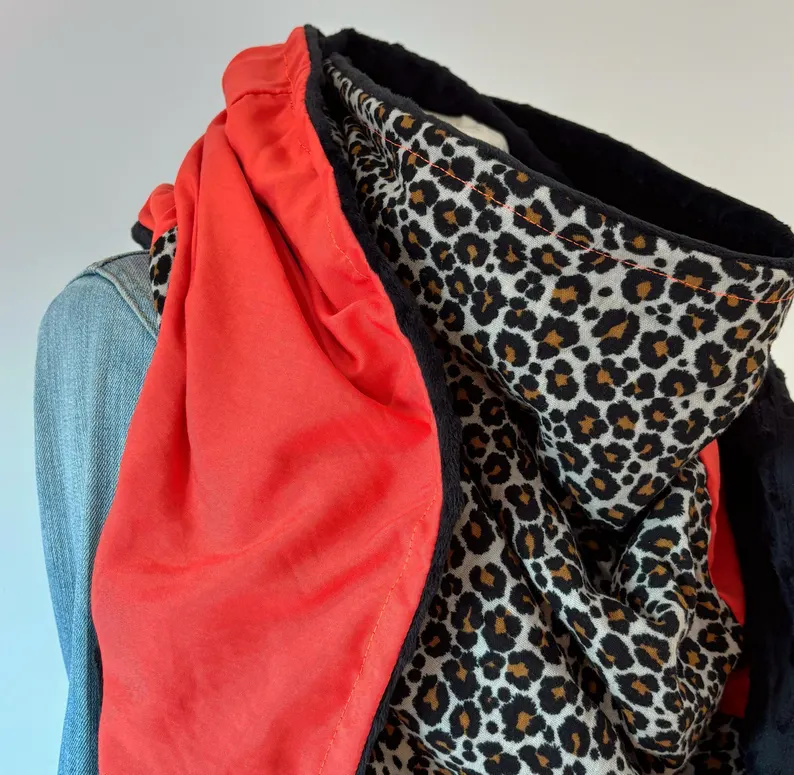 Western Cowboy Leopard Contrast Stitching Warm Neck Hood Warm Neck Cover