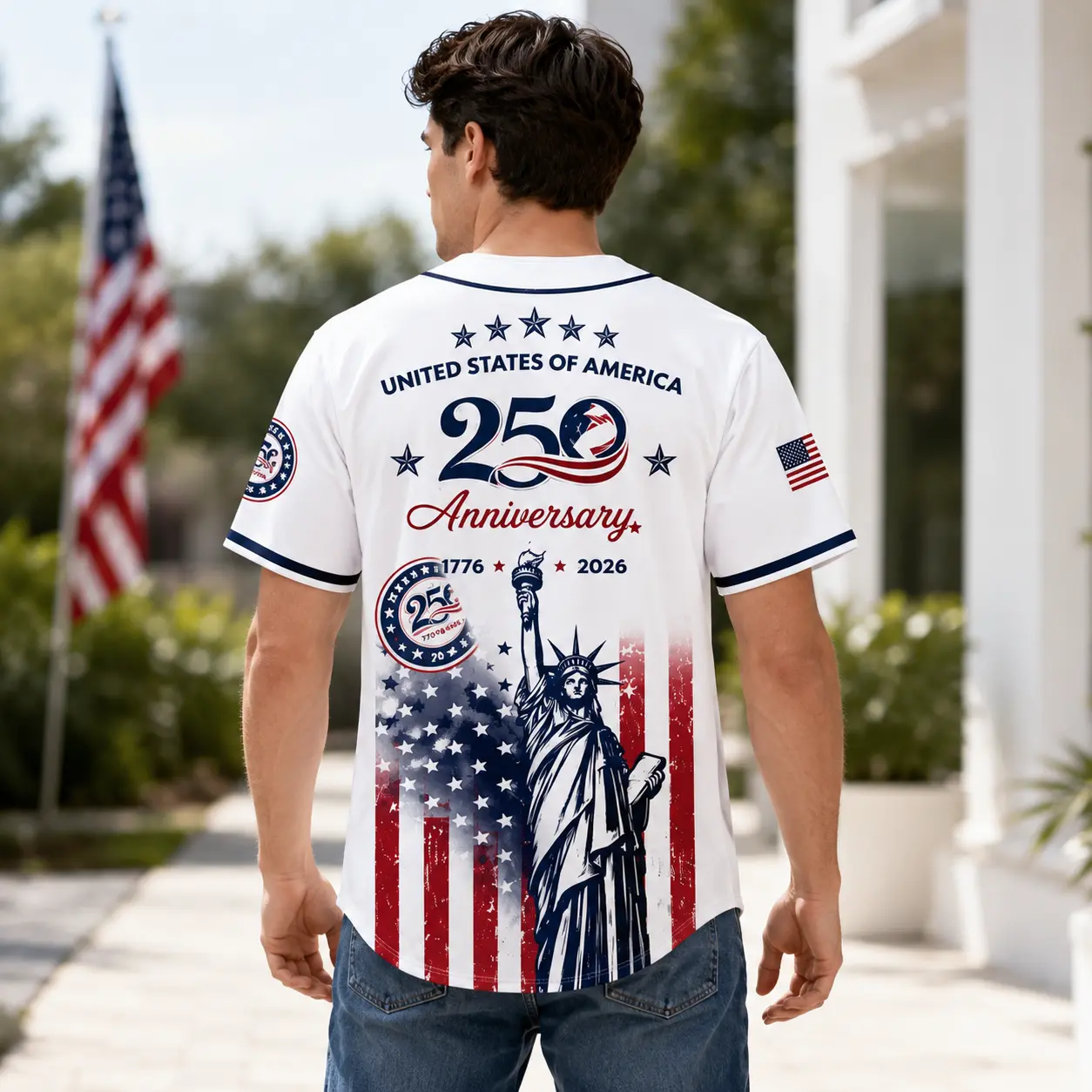 USA 250th Anniversary Baseball Jersey 1776–2026 Patriotic Independence Day 4th of July Liberty Statue Print Men Women American Flag Sports Tee Vintage Soft Cotton Oversized Relaxed Fit USA Pride Celebration Shirt,summerwins,father'sdaygifts