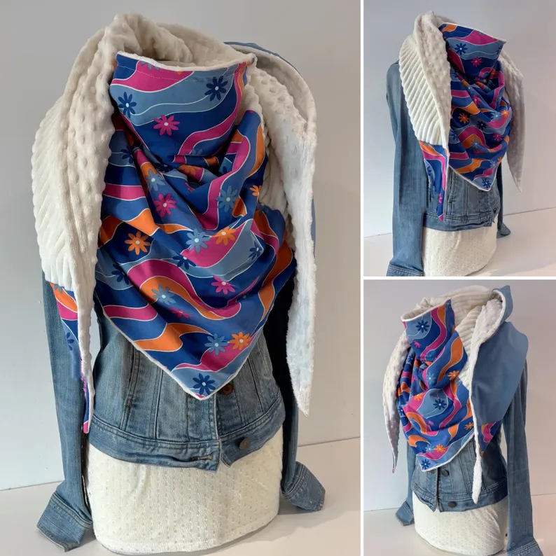 Western Denim Printed Patchwork Warm Neck Hood Warm Neck Cover