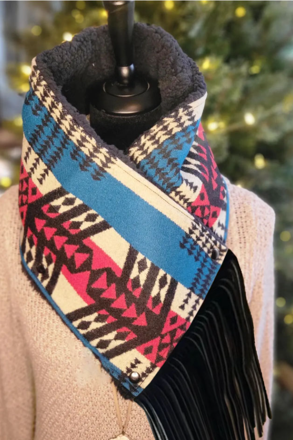 Women's Western Fringed Shawl - Color Block Aztec