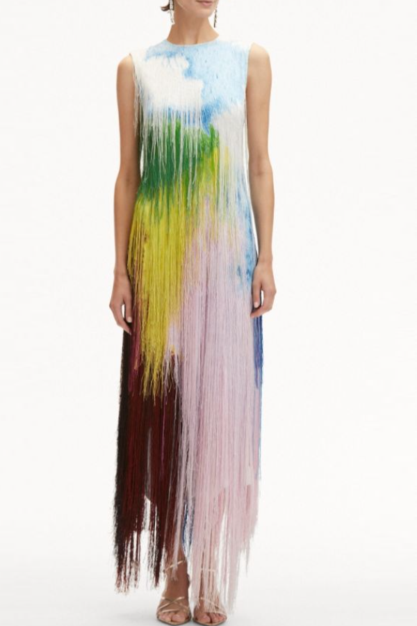 Abstract Watercolor Fringe Cocktail Dress
