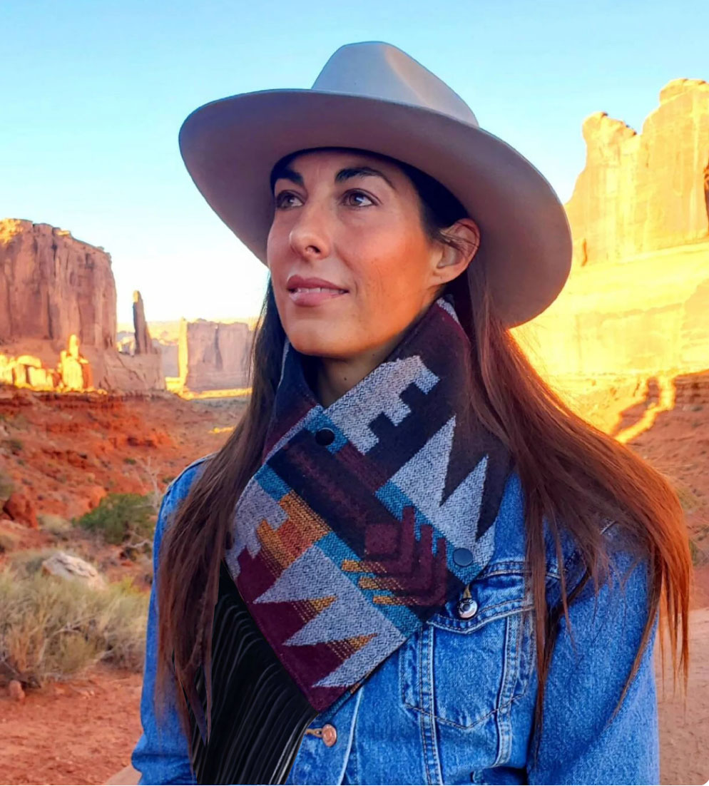 Western Fringed Scarf -  Aztec Pattern