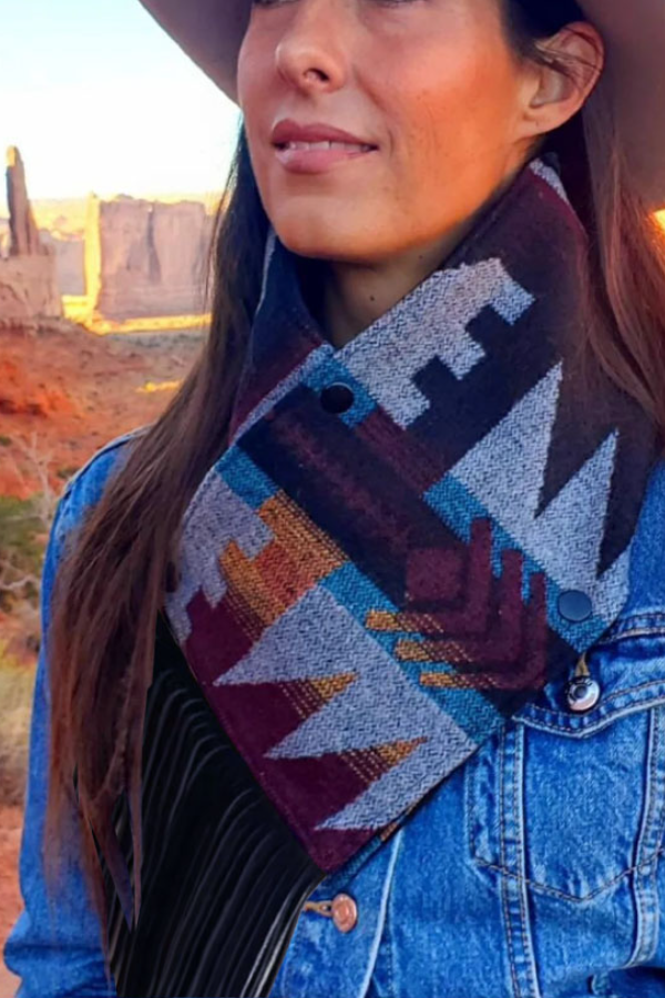 Western Fringed Scarf -  Aztec Pattern