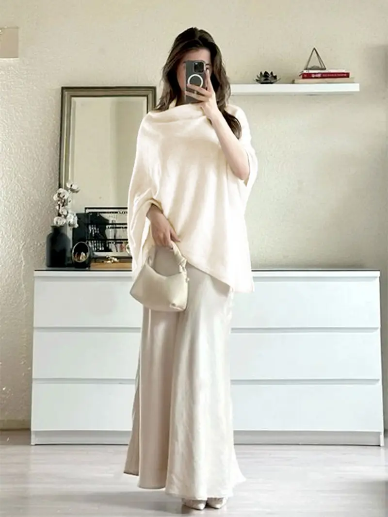 Women's Plain Loose Elegant Fashion Knit Shawl, Fall & Winter Mid-Weight Knit Wrap, Stylish Versatile Accessory for Ladies, Trendy Solid Shawl, Loose Fit Shawl