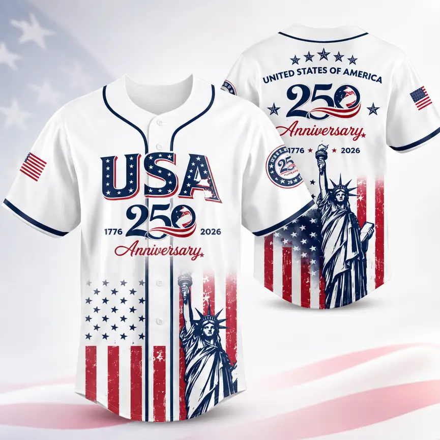 USA 250th Anniversary Baseball Jersey 1776–2026 Patriotic Independence Day 4th of July Liberty Statue Print Men Women American Flag Sports Tee Vintage Soft Cotton Oversized Relaxed Fit USA Pride Celebration Shirt,summerwins,father'sdaygifts