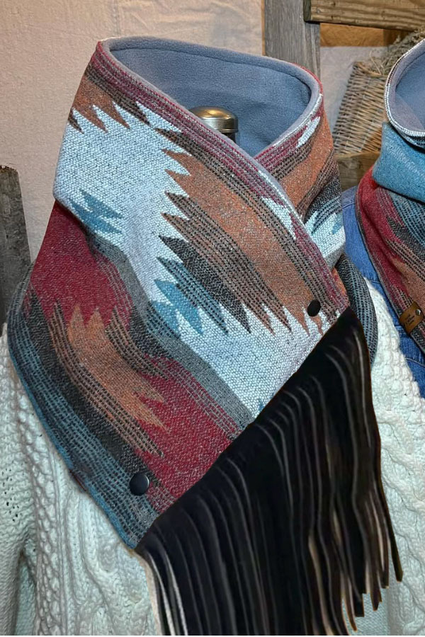 Western Fringed Scarf - Aztec Pattern