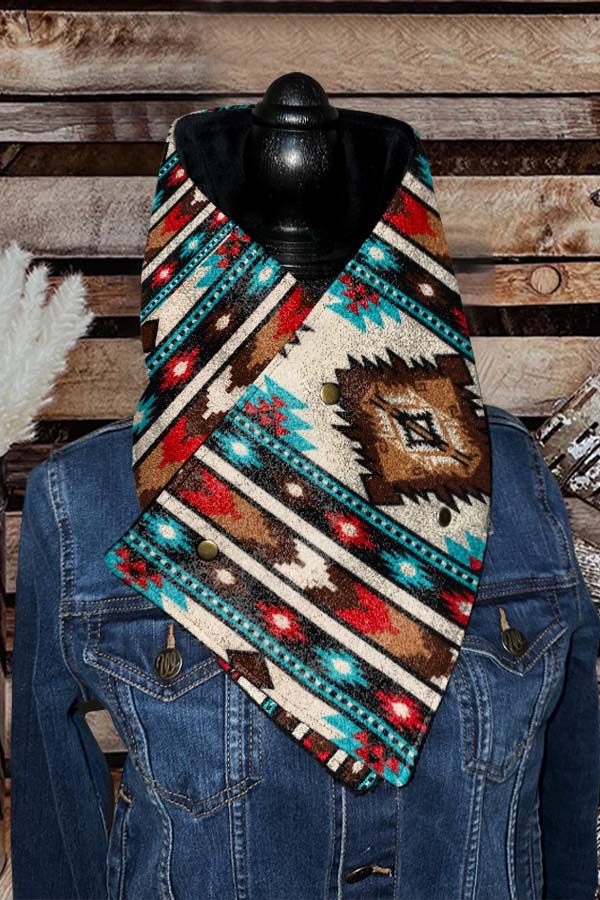 Women's Western Cowboy Blue Aztec Warm Neck Hood