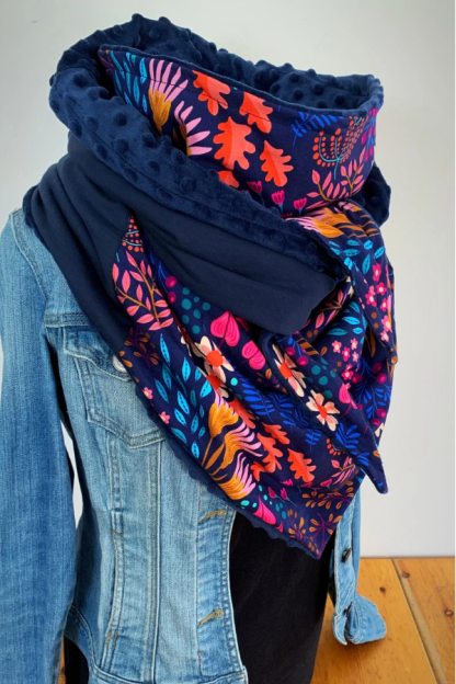 Western Denim Printed Patchwork Warm Neck Hood Warm Neck Cover