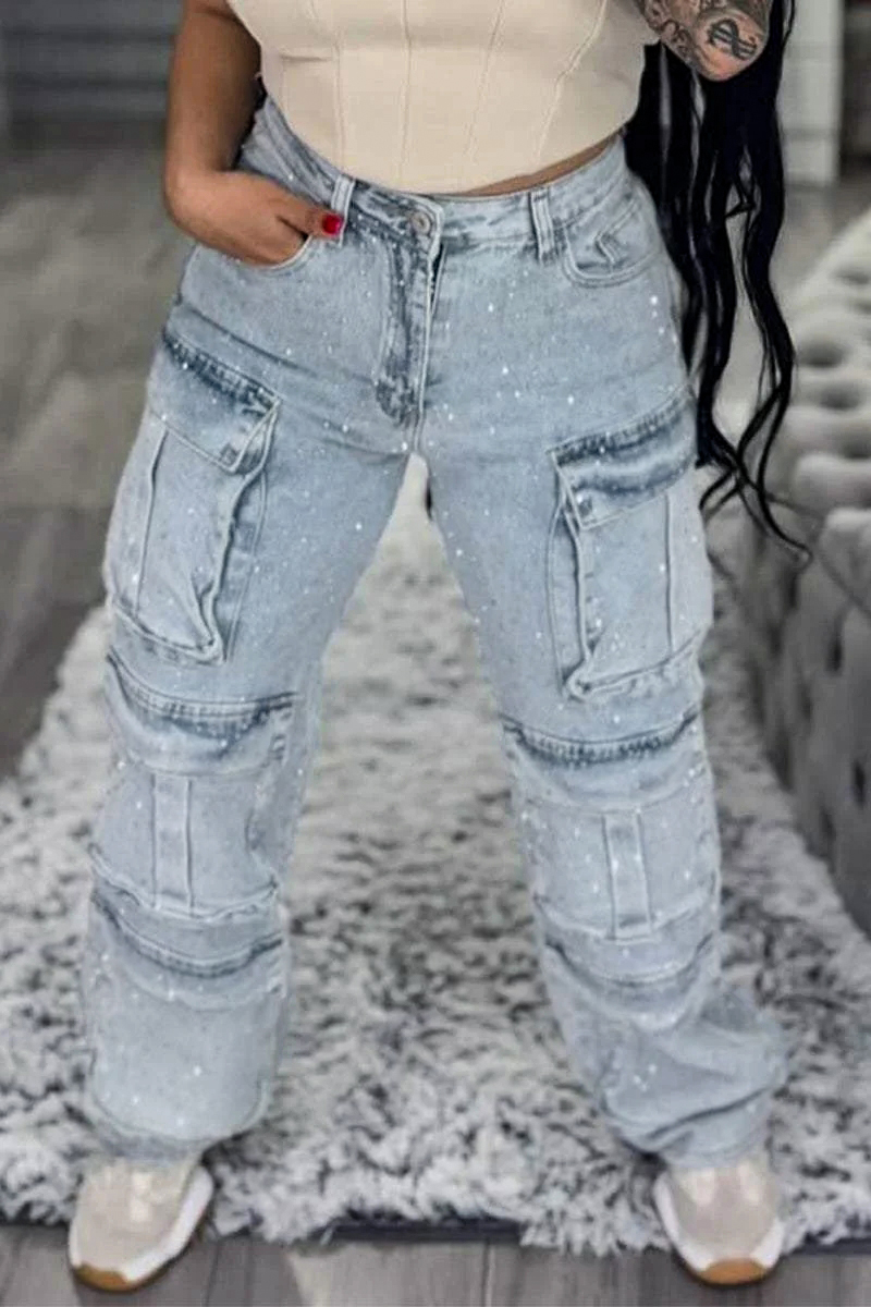 Women's Multi-pocket Rhinestone Casual Jeans --(SIZE:EU36-50)