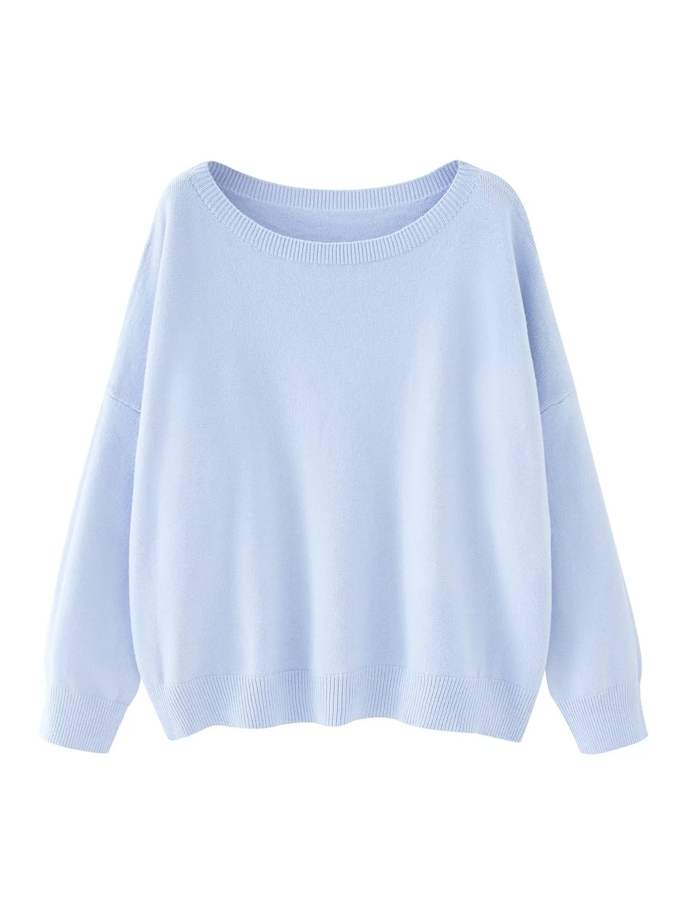 Women's Plain Scoop Neck Sweater Casual Long Sleeve Knit Top for Fall & Winter