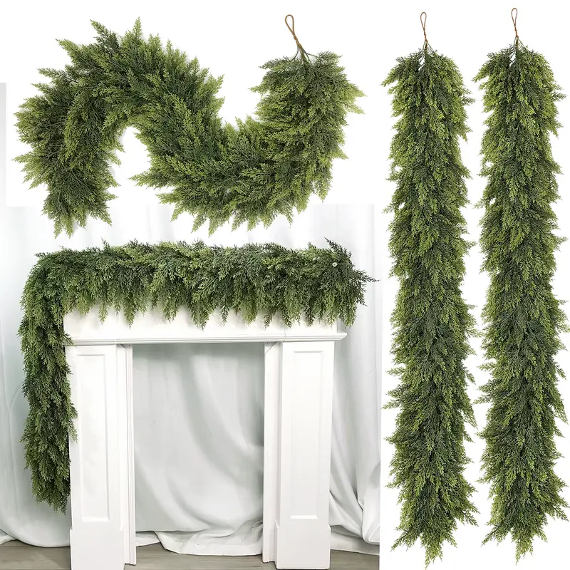 Artificial Cedar Garland — Crafted with "real-touch" technology; perfect for home decor, Christmas displays, and festive decorations for living rooms or outdoor spaces—a must-have for your Christmas wish list.