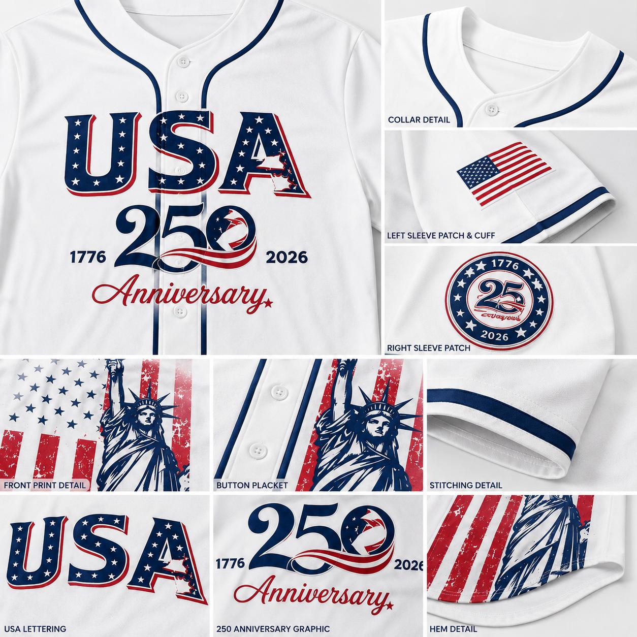 USA 250th Anniversary Baseball Jersey 1776&ndash;2026 Patriotic Independence Day 4th of July Liberty Statue Print Men Women American Flag Sports Tee Vintage Soft Cotton Oversized Relaxed Fit USA Pride Celebration Shirt,summerwins,father'sdaygifts