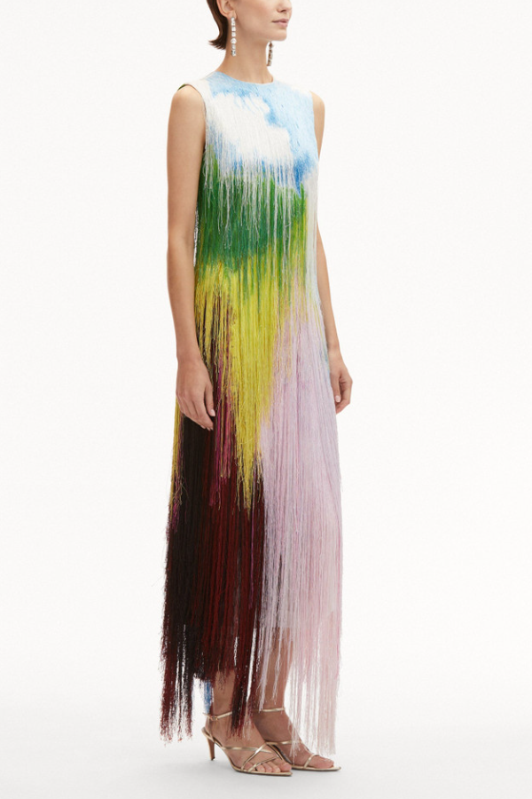 Abstract Watercolor Fringe Cocktail Dress