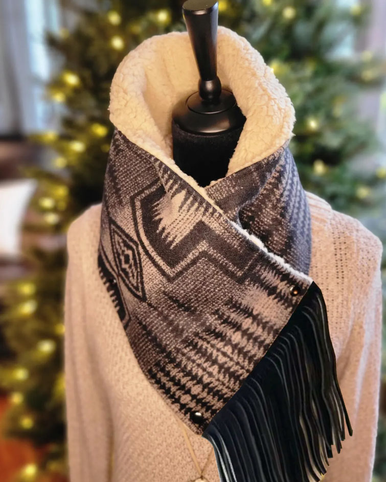 Women's Western Fringed Shawl - Color Block Aztec