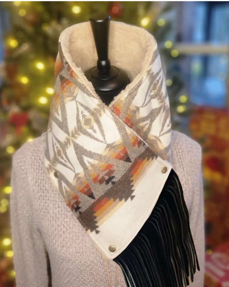 Women's Western Fringed Shawl - Color Block Aztec