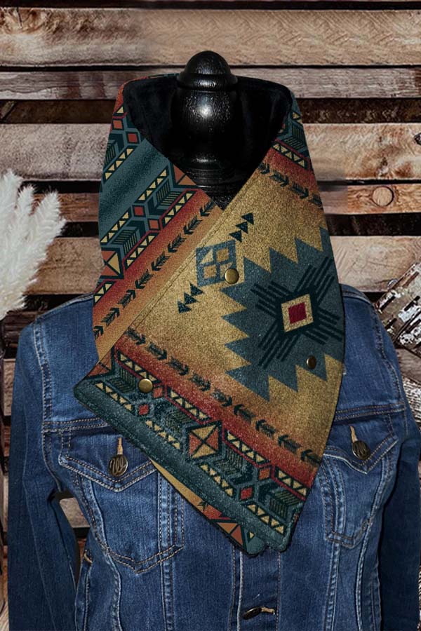 Women's Western Cowboy Blue Aztec Warm Neck Hood