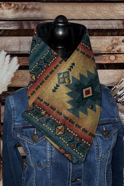 Women's Western Cowboy Blue Aztec Warm Neck Hood