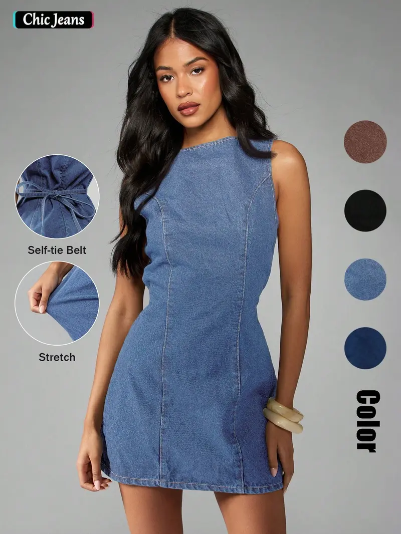 Women's American Retro Sleeveless Short Dark Wash Denim Summer Dress, A-Line Dress, Flattering Fit, Perfect for Daily Commute, Dates, Parties and Vacations, Sleeveless Casual Sundress Women's American Retro Sleeveless Short Dark Wash Denim Summer Dress, A-Line Dress, Flattering Fit, Perfect for Daily Commute, Dates, Parties and Vacations, Sleeveless Casual Sundress