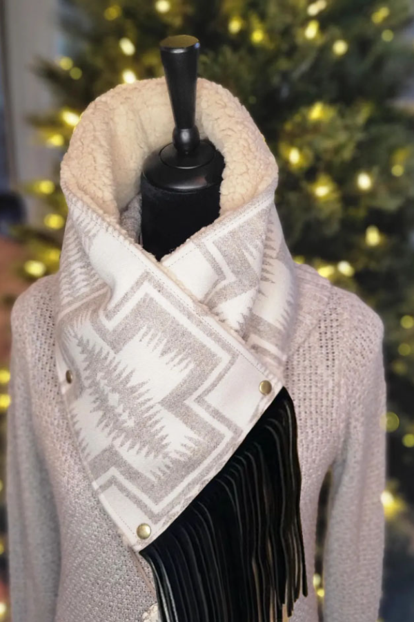 Women's Western Fringed Shawl - Color Block Aztec