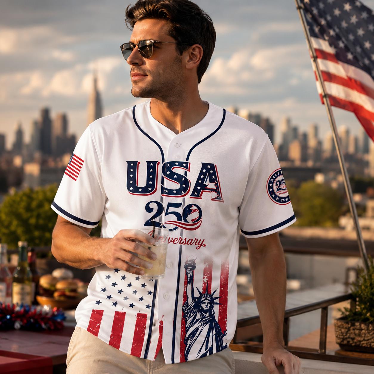 USA 250th Anniversary Baseball Jersey 1776&ndash;2026 Patriotic Independence Day 4th of July Liberty Statue Print Men Women American Flag Sports Tee Vintage Soft Cotton Oversized Relaxed Fit USA Pride Celebration Shirt,summerwins,father'sdaygifts