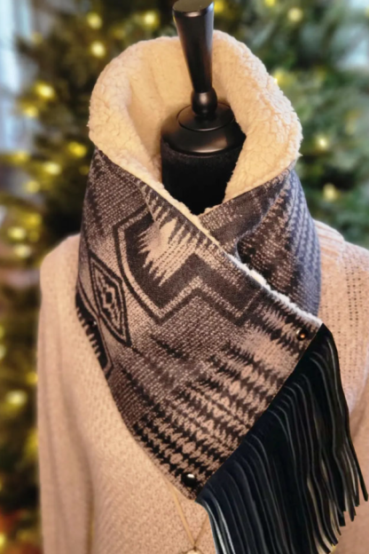 Women's Western Fringed Shawl - Color Block Aztec