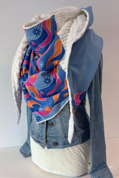 Western Denim Printed Patchwork Warm Neck Hood Warm Neck Cover